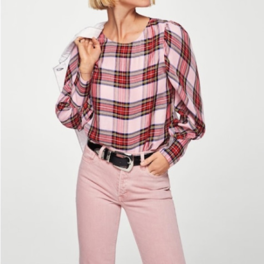 Mango Pink Plaid Women's Top
